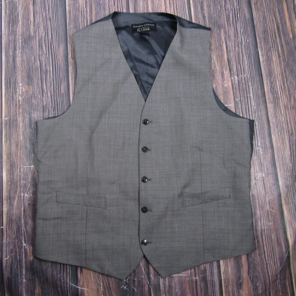 Jos. A. Bank Suit Vest Mens Large Grey 100% Wool Travelers Collection Tailored